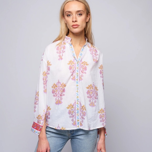 Alix of Bohemia boho Kiki Pastis button down embroidered shirt blouse - Small - Picture 5 of 8
